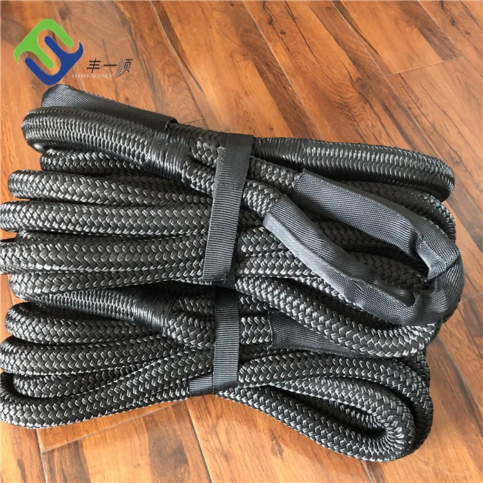 Black Color 22mm*9m Nylon Kinetic Recovery Tow Rope With Loop at Each End