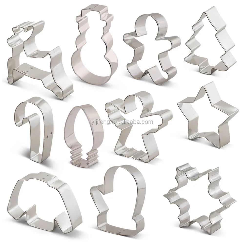 Factory wholesale kitchen standard custom stainless steel Holiday 11 pcs christmas cookie cutter set