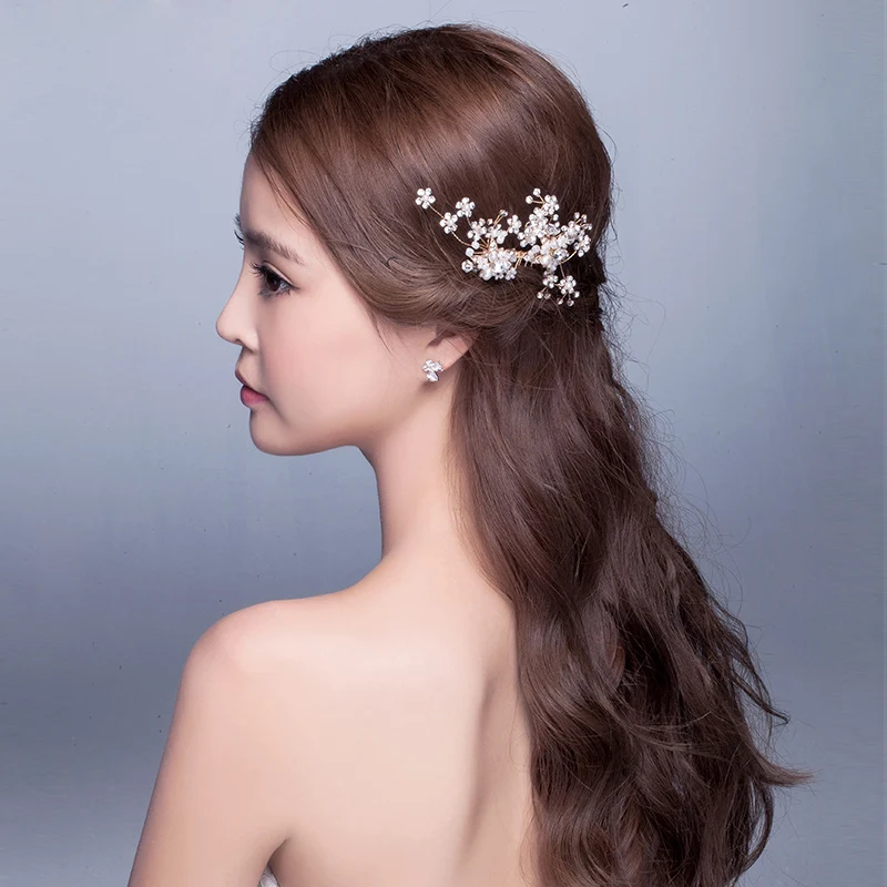 Bridal jewelry golden alloy rhinestone tiara comb women hair accessories simple wedding ceremony headpiece