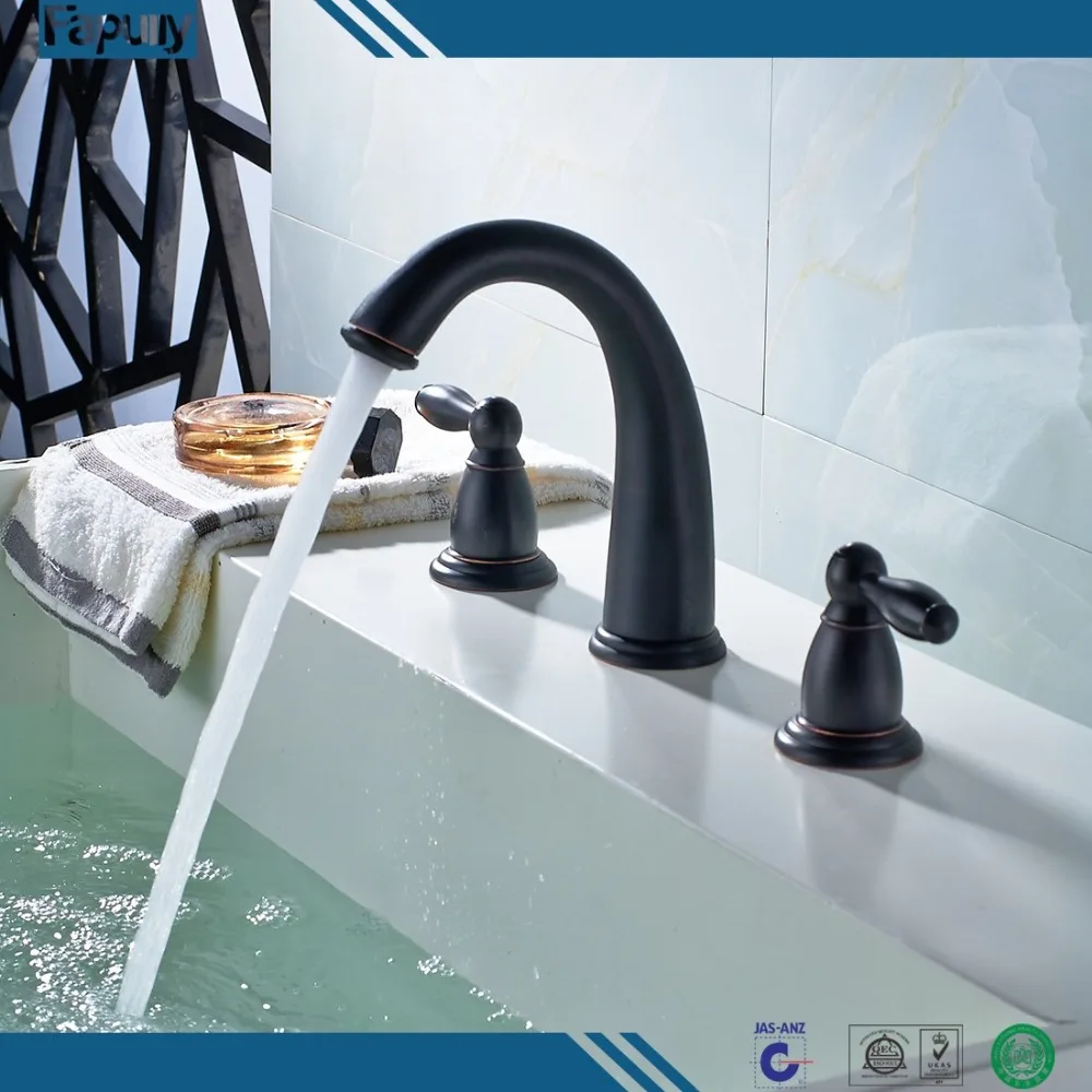 Fapully Высокое качество двойной держатель три отверстия бортике масло втирают Бронзовый черный смеситель 6112O