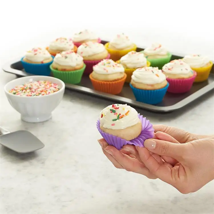 12pk Reusable Silicone Baking Cups cupcake mold for baking cakes Freezer-, microwave-, and oven-safe