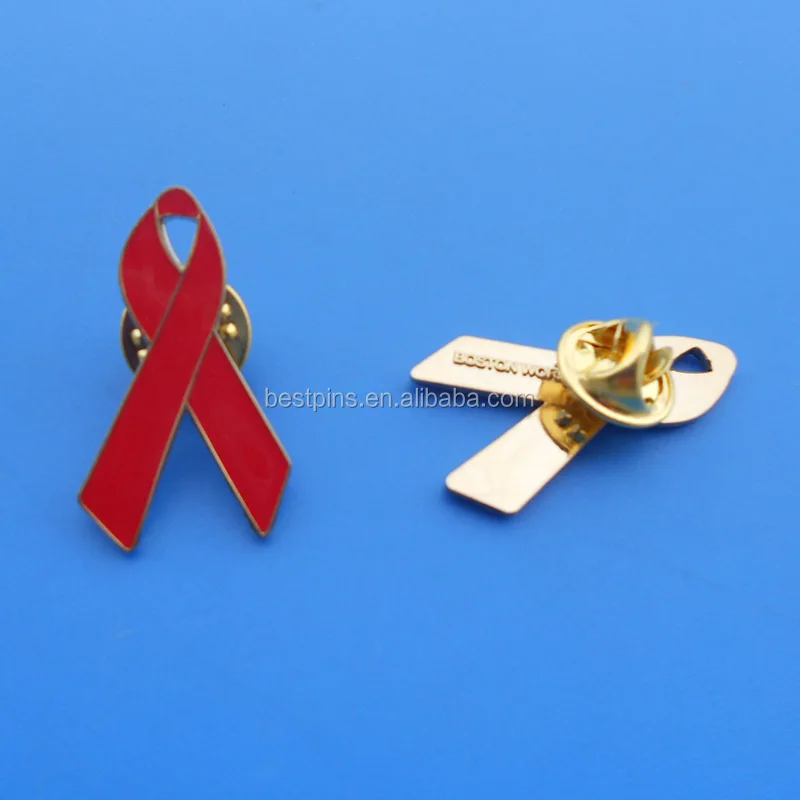 Promotional Gifts Enamel Red Ribbon HIV AIDS Cancer Awareness Badge