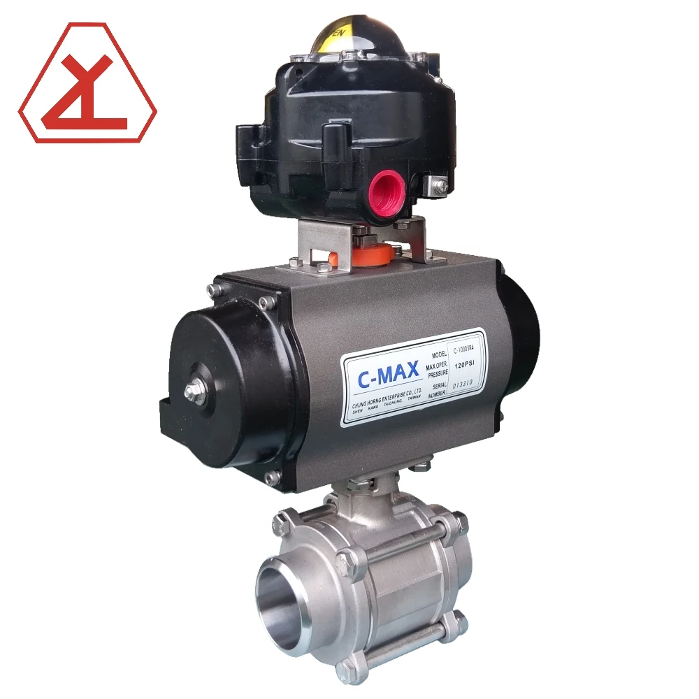 Pneumatic Actuator 3-PC 1000 PSI ball valve with switch