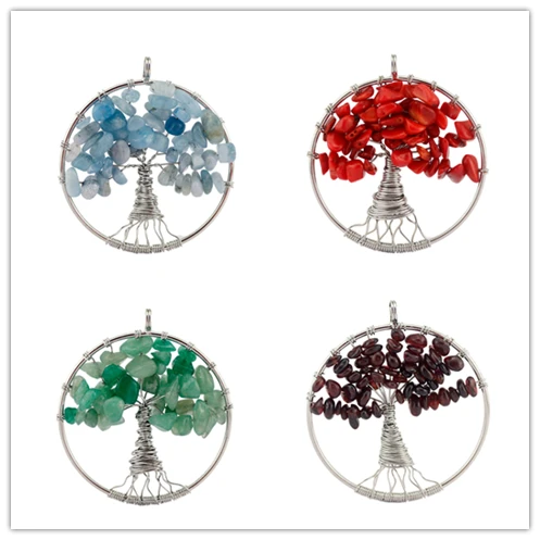 Wholesale Natural Crystal Stone Necklace Bracelet Jewelry Tree Of Life Pendant Charms For DIY Jewellery Making