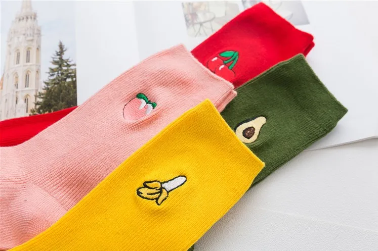 Yueli Manufacture Ladies Fruit Socks Creative Fruit Socks Candy Color Female Japan Teen Girl Tube Socks Cotton  Wholesale