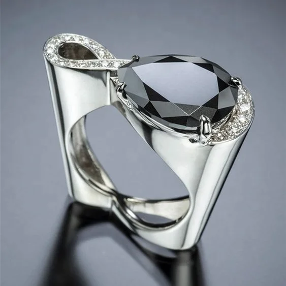  Милые модные женские черные кольцо с камнем роскошные 925 Серебряный Цвет Бесконечность обручальные кольца обещание для женщин