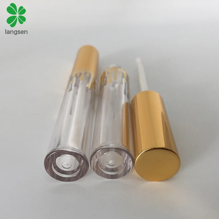 4ml plastic round clear lip gloss tube with gold metal cap, empty refillable lip gloss lip balm tube bottle container