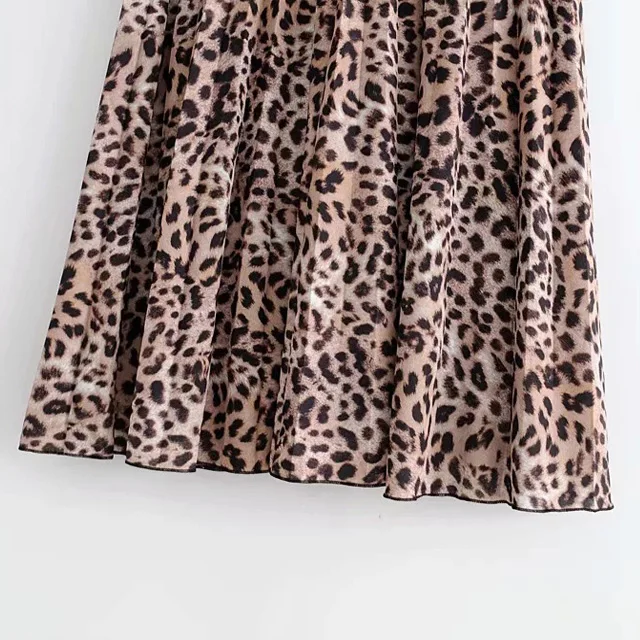 Custom women pleated skirt Polyester Women Long ankle-length Casual Leopard Print A-LINE maxi Skirt DRESS