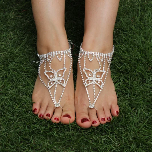 
Sexy rhinestone barefoot sandals Foot bracelet Beach foot jewelry with pearl cross beads anklets for women 