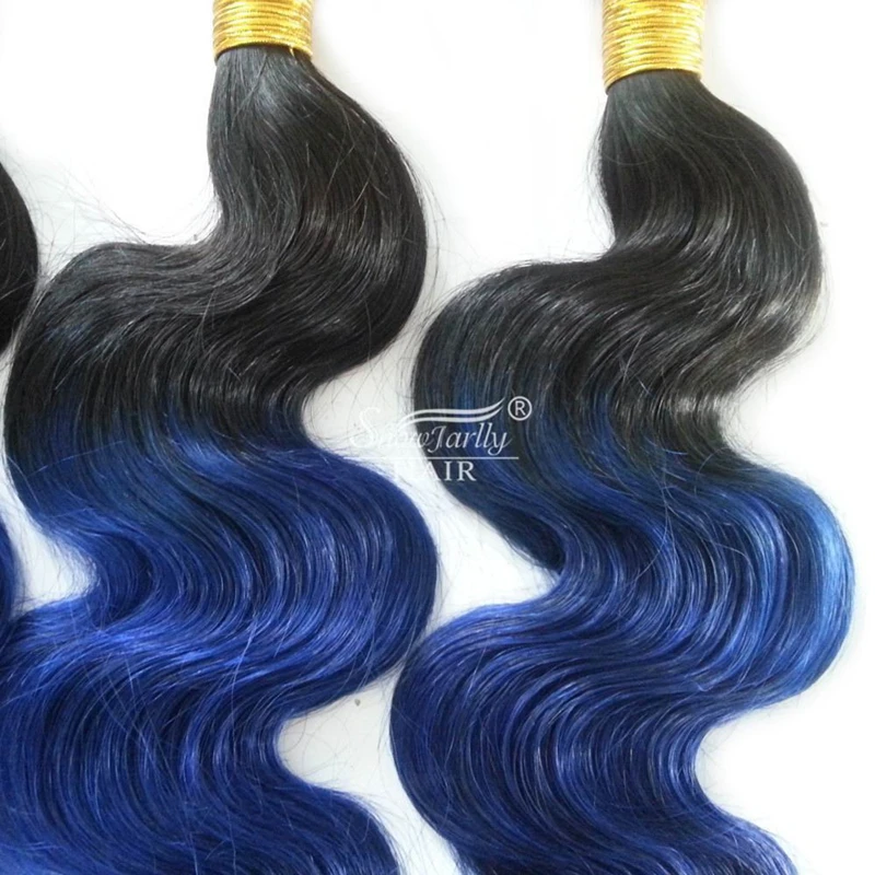 
blue colored Virgin Weave Body Wave Ombre Brazilian Hair Weaves Bundle blue Ombre Human Hair Weave 