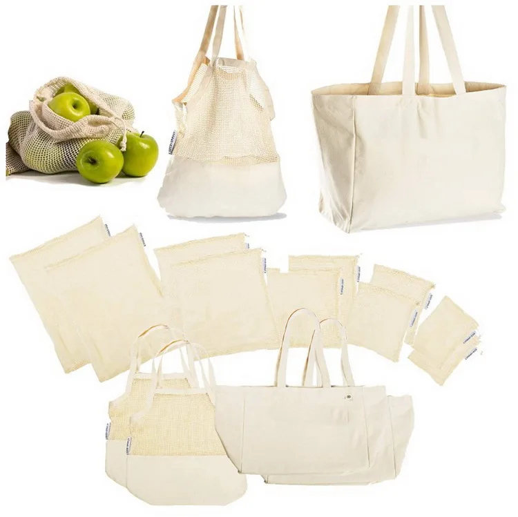 GOTS Certified Eco friendly 100% Organic Cotton Muslin Mesh Produce Mesh Net Shopping Cooking Bag (62037480341)