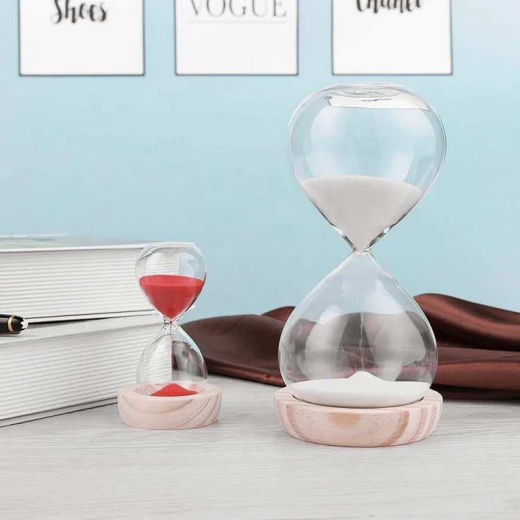 Hourglass SandTimer 30 Minute 5 Minute Timer Sand Clock Timers for Room Kitchen Office Decor with Wooden Base Stand