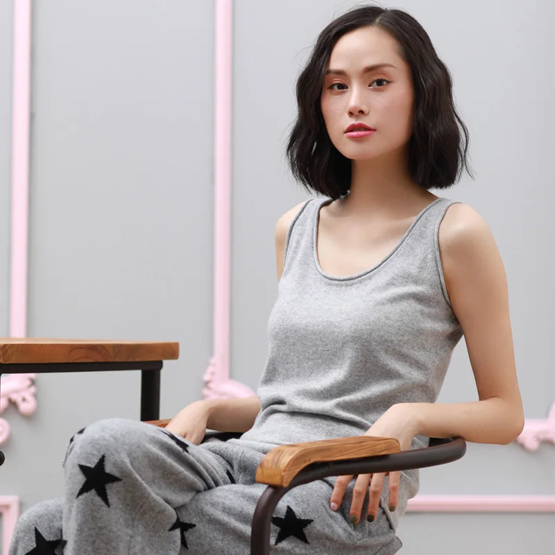 Women cashmere vest low-cut sleeveless tank tops slim fit cashmere vest wool sweater