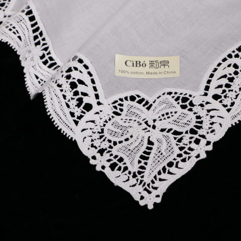D607  White Cotton Embroidery hankies Suitable for personalized embroidery print Wedding gift  Women  Ladies Lace handkerchiefs