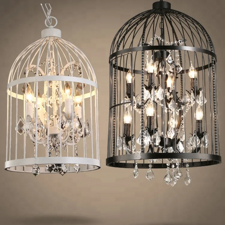 Restaurant Birdcage Chandelier Vintage Light Crystal Lighting Bird Cage Chandeliers Hanging Hotel Ceiling Light Fixture CZ2510/4