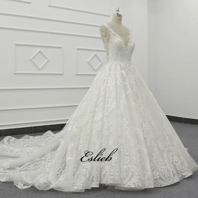 2019 Luxury Amanda Novias Wedding Dress With Wide Strap Ivory Sequindes Bridal Dress