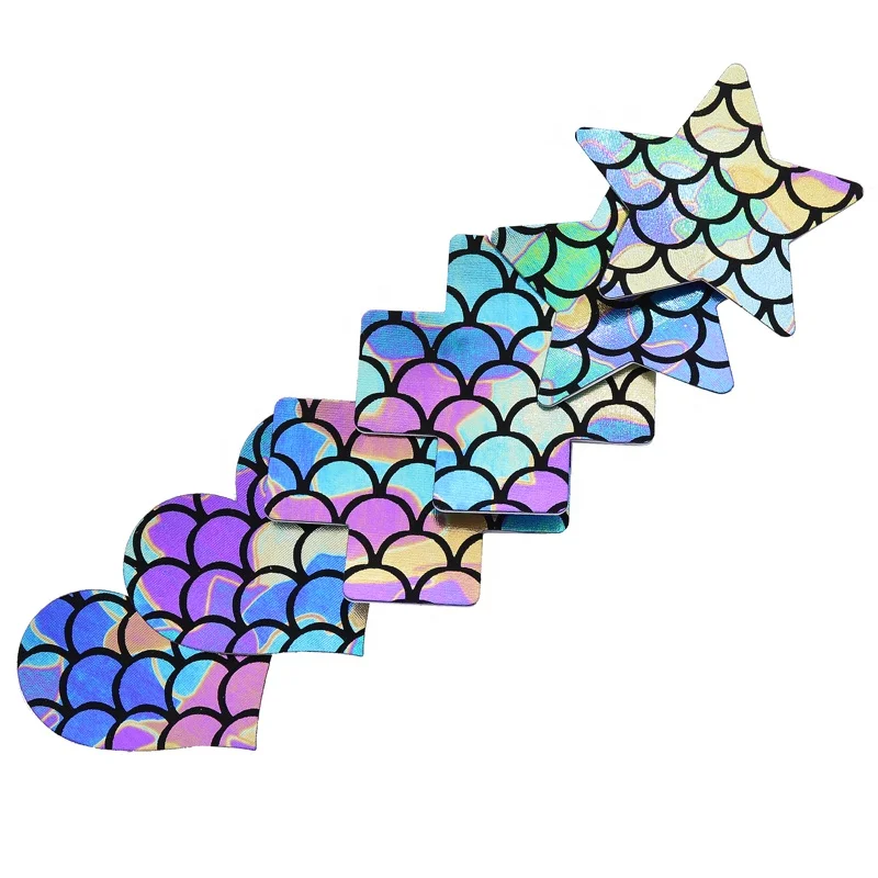 Laser Mermaid Pattern Disposable Adhesive Sexy Heart Star Mixed Shaped Nipple Breast Cover Sticker