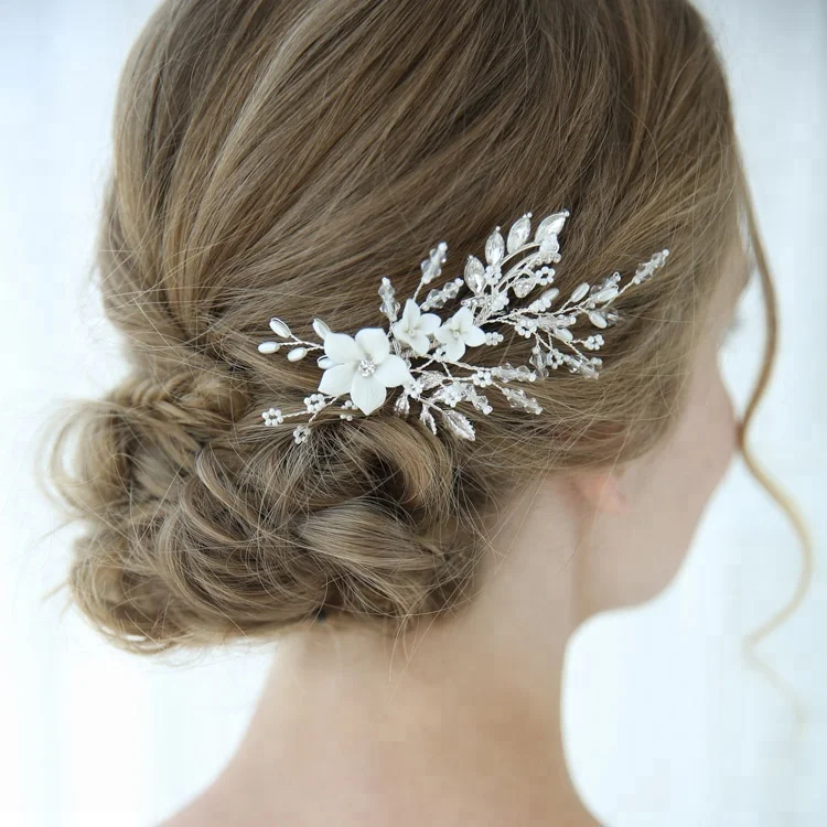 Элегантные Головные Уборы Заколка Бохо Нежный Кристалл белый фарфор цветок Свадебный зажим для волос свадебное украшение для волос ювелирные изделия