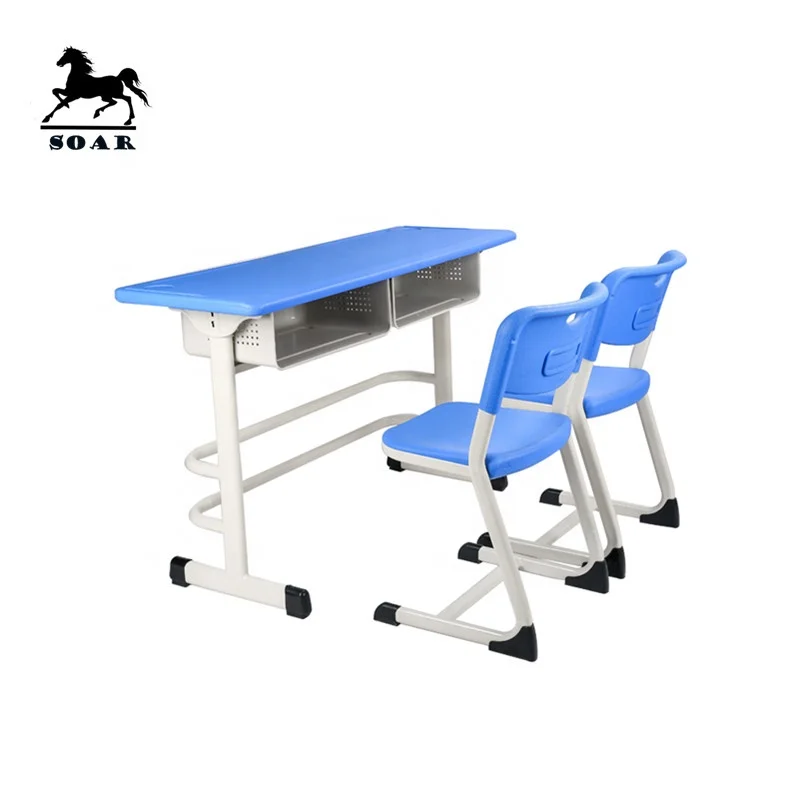 
2 seater double plastic student desk and chair set for school furniture 