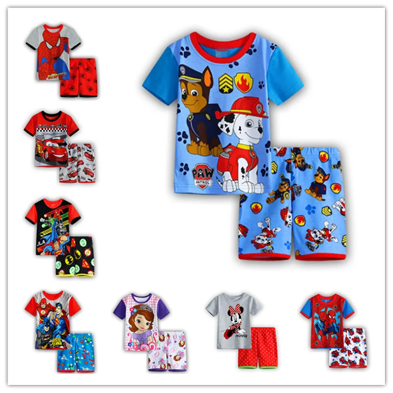 2016 Children s pajamas set baby Girl s summer clothing set Iron man100 cotton Boy s