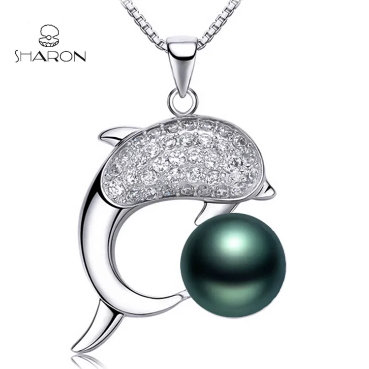 Animal Pearl Pendant 925 Sterling Silver Chain Dolphin Pearl Jewelry For Women