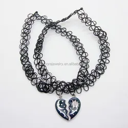 Plastic Tattoo Choker Necklace with BFF Mood Half Heart Charm