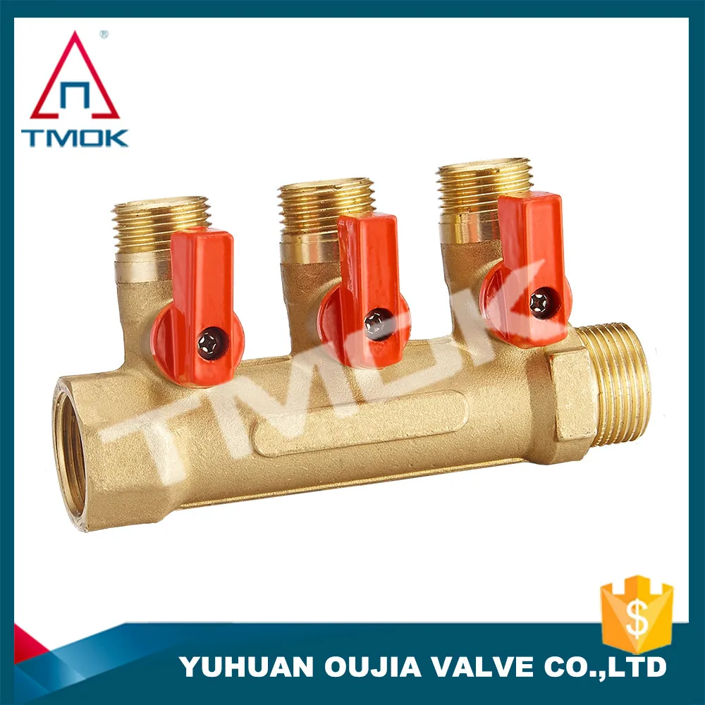 3 ways brass forge manifold for floor heating brass hydraulic manifold blocks from Oujia valve company in Zhejiang