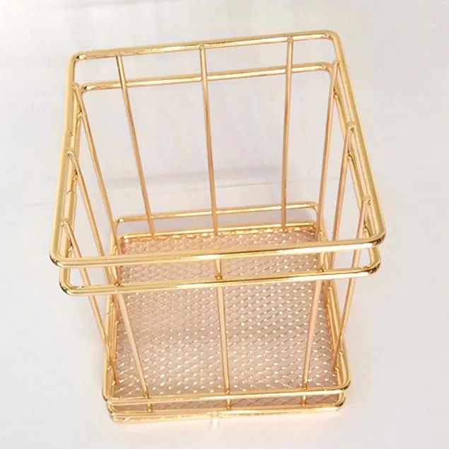 Metal pen holder rose gold logo square pen organizer and markers
