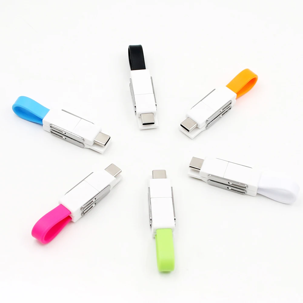 2021 New Amazon best selling OTG 4in1 keychain usb cable for iPhone + Micro usb + USB C, magnetic 4 in 1 keychain charging cable