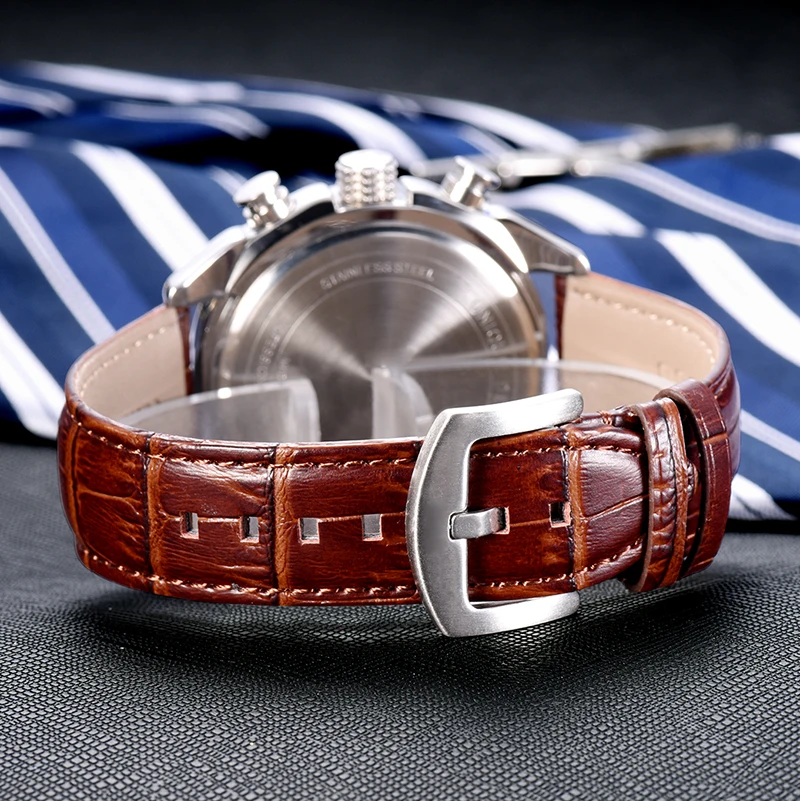 Newest Series Multi-function Japan Movt Brown Leather Mens Chronograph Men Watch