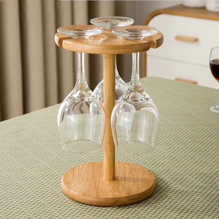 Hot Sell Bamboo  Red Wine Rack  Holder with 6 Glass Cups Holder