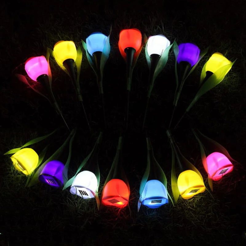 Outdoor Decor Colorful Tulip Sunflower Led Light Solar Stake Led Garden Light