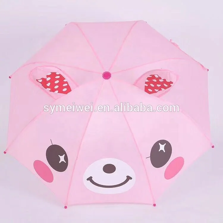 kids umbrella 3D cartoon custom logo print heap manual open rain straight umbrella for children with ears small umbrellas