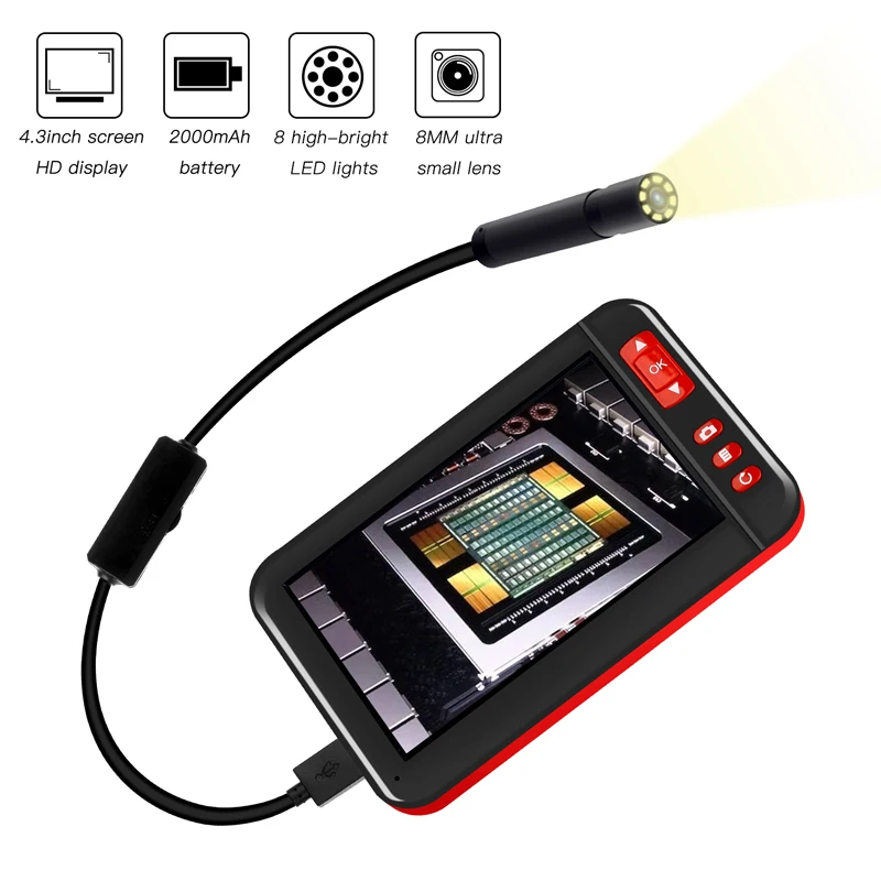 Waterproof IP684.3 inch LCD Screen Video Recording Semi Rigid Inspection endoscope camera