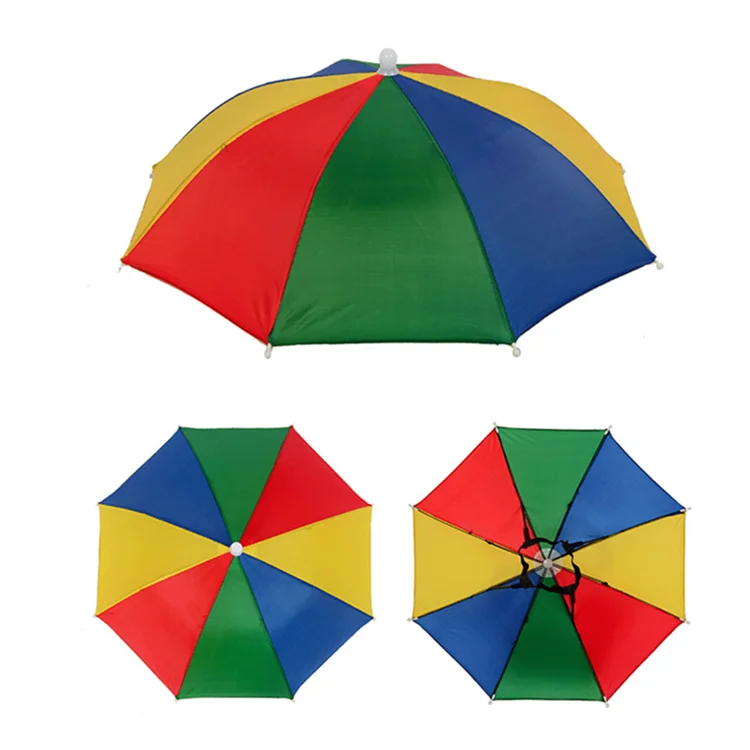 Customized hands Free Funny Rainbow Umbrella Hat for Adults and Kids