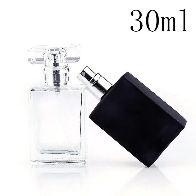 High Quality 30 ml Perfume Spray Bottle Black Glass Clear Square Empty Bottle