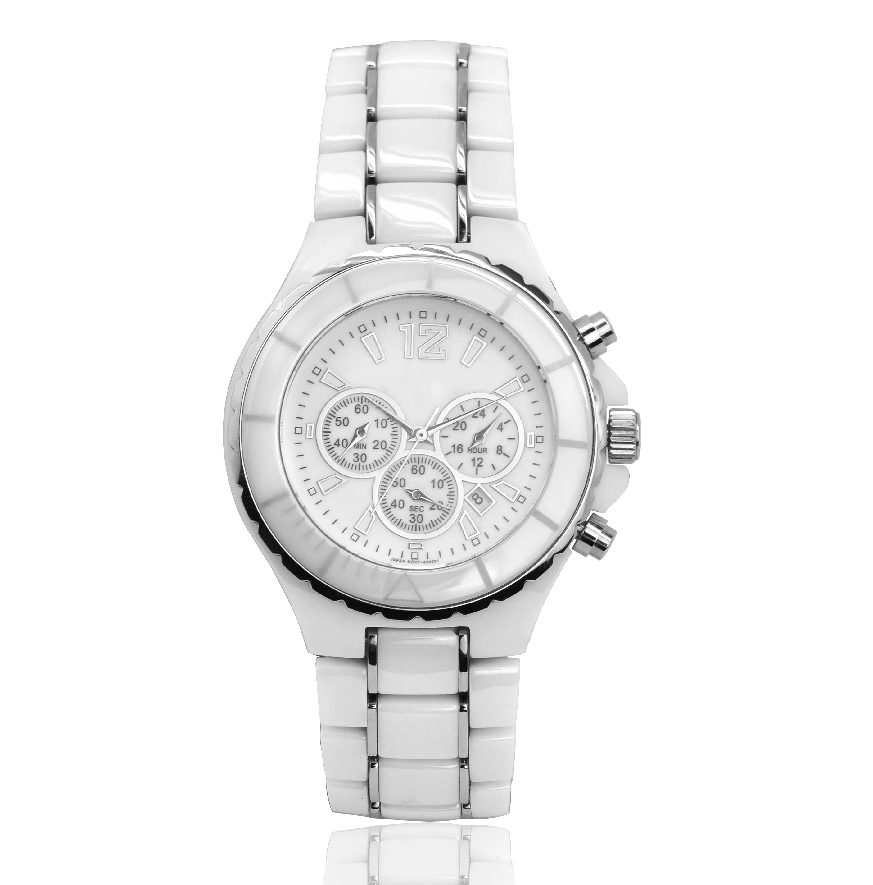 Big Case Chronograph Watch White Ceramic Watch Mens Ceramic Wrist Watch OEM Factory