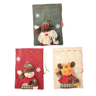 Christmas Decorations Christmas Linen Drawstring Gift Bag Christmas Candy Bag