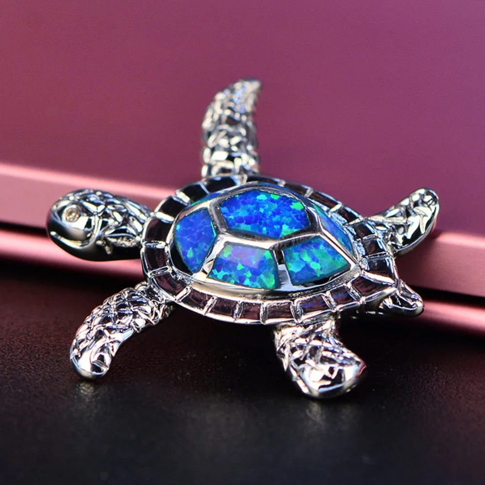 
Australia Blue Fire Opal Sea Turtle Jewelry Sets Stud Earrings Pendant Necklace Birthstone Jewelry Gift 