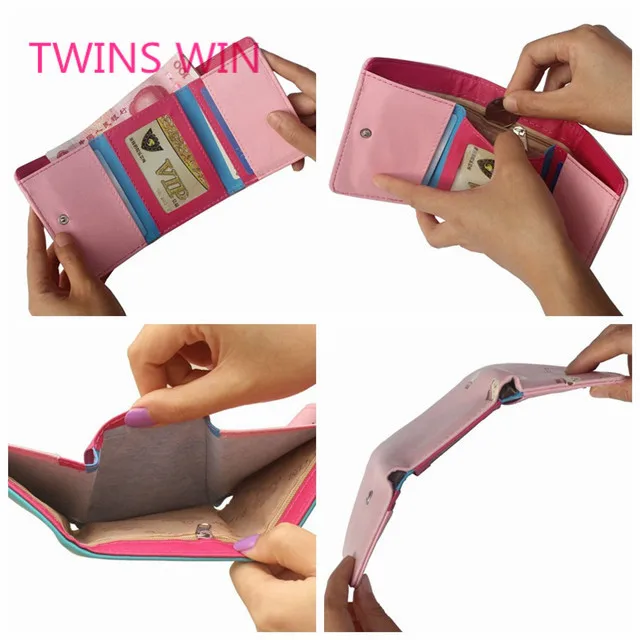 Yiwu market factory price top quality girls Short Cartoon cat design unique colorful leather elegance wallets wholesale 115