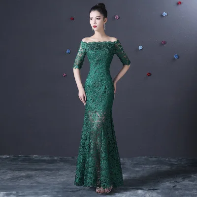 
Q054 Mermaid Host Dress half sleeves Evening night wear Green Lace sheath Mother of the Bride Dresses  (60810105787)