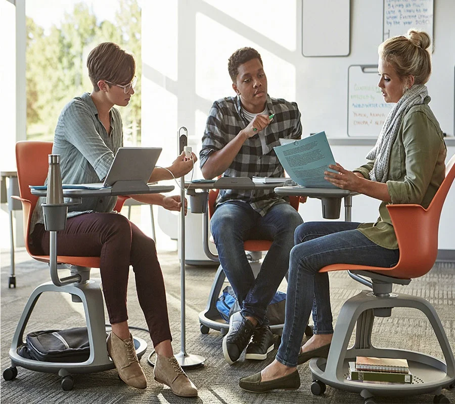 Rolling training room training chair with wheels and writing pad learning chair with cup holder and 360 degree swivel