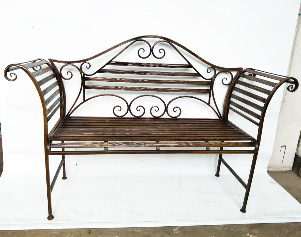outdoor garden cast metal end armrest Wrought Iron Bench