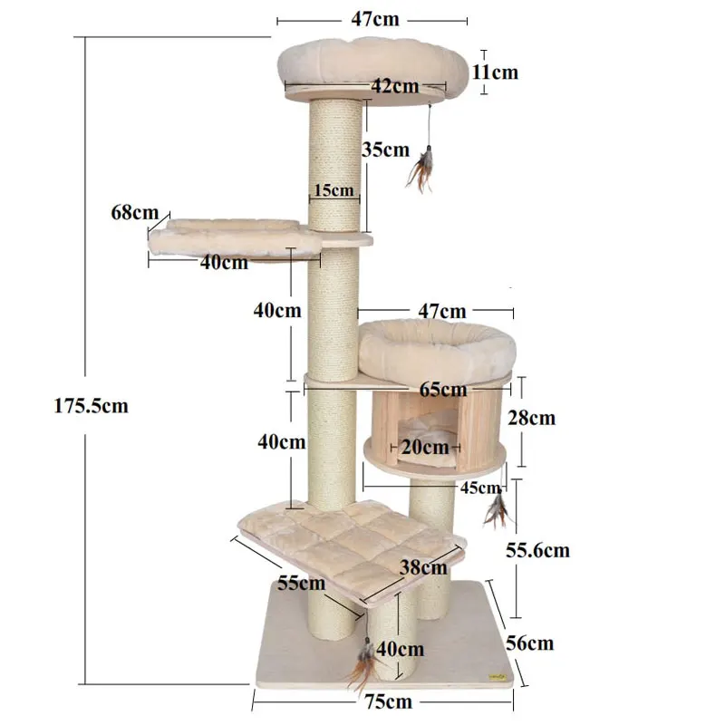 
Wholesale sisal wood funny cat tower parts tree arbre a chat 