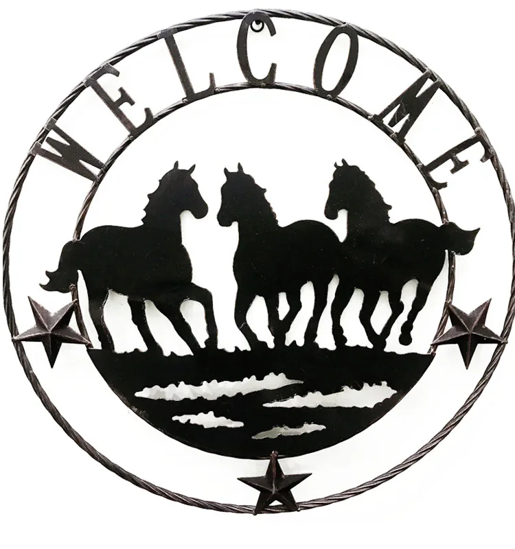 
Wall metal decor horse stars welcome sign wall hangings for home decor 