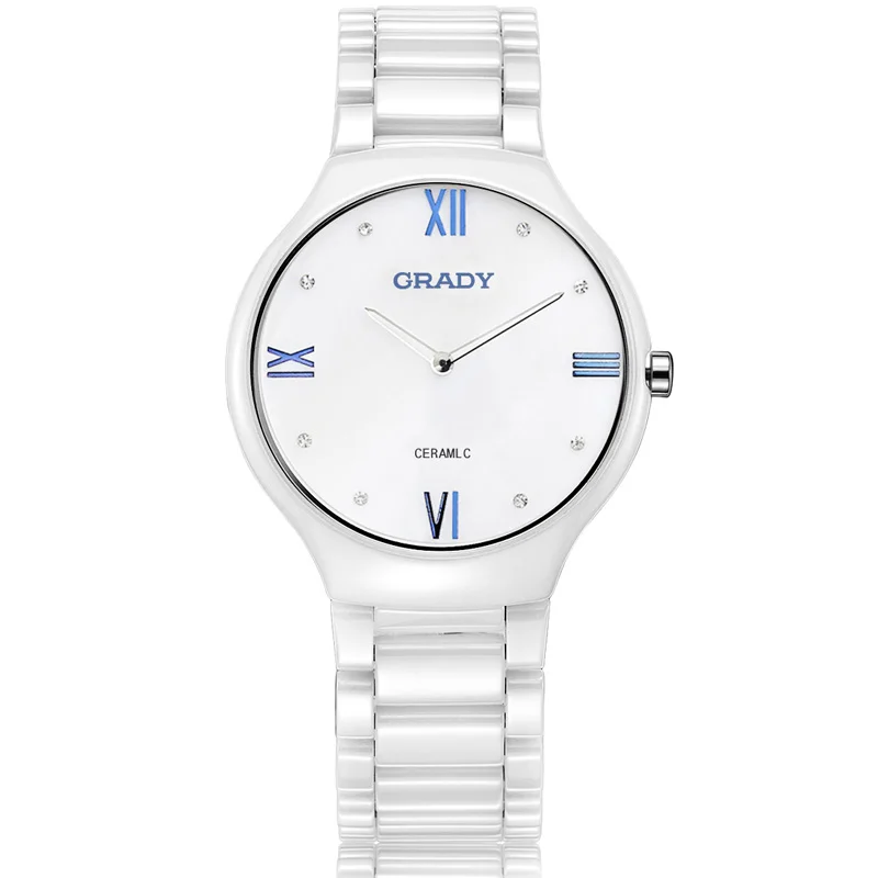 Hot selling Simple Ultra Thin Water proof Japne movt  White Ceramic Watches for women