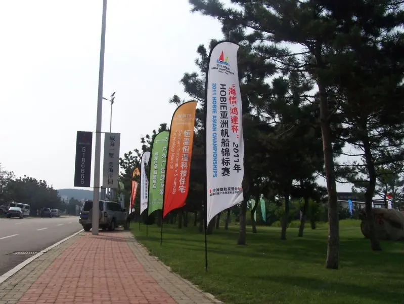 Weihai wzудочки, ветровой флаг с винтовыми шипами для пляжной рекламы