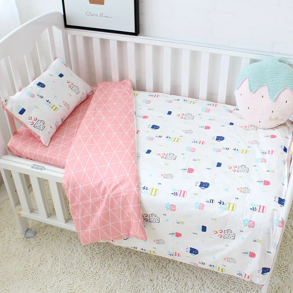 100% cotton high quality baby crib children bedding sets cartoon 3pcs bed sheet bed linen set baby crib bedding sets