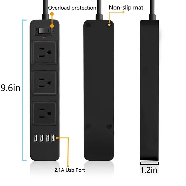 3 Ways US OUTLETS 4USB Ports US Plug Extension Socket Electric Power Strip