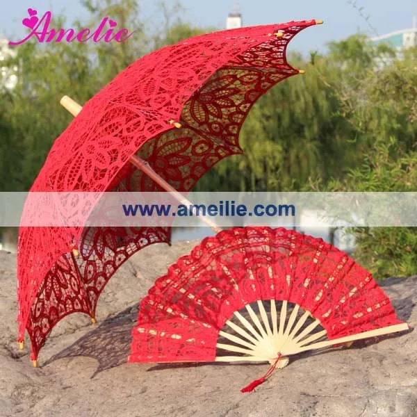 30" Handmade Lace Parasol & Hand Fan For Wedding Bridal Umbrella Free Shipping 30" Handmade Lace Parasol & Hand Fan For Wedding Bridal Umbrella Free Shipping